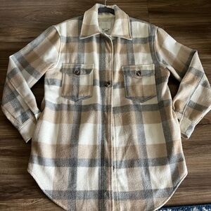 Joie Beige and Cream Checkered Shirt Jacket
